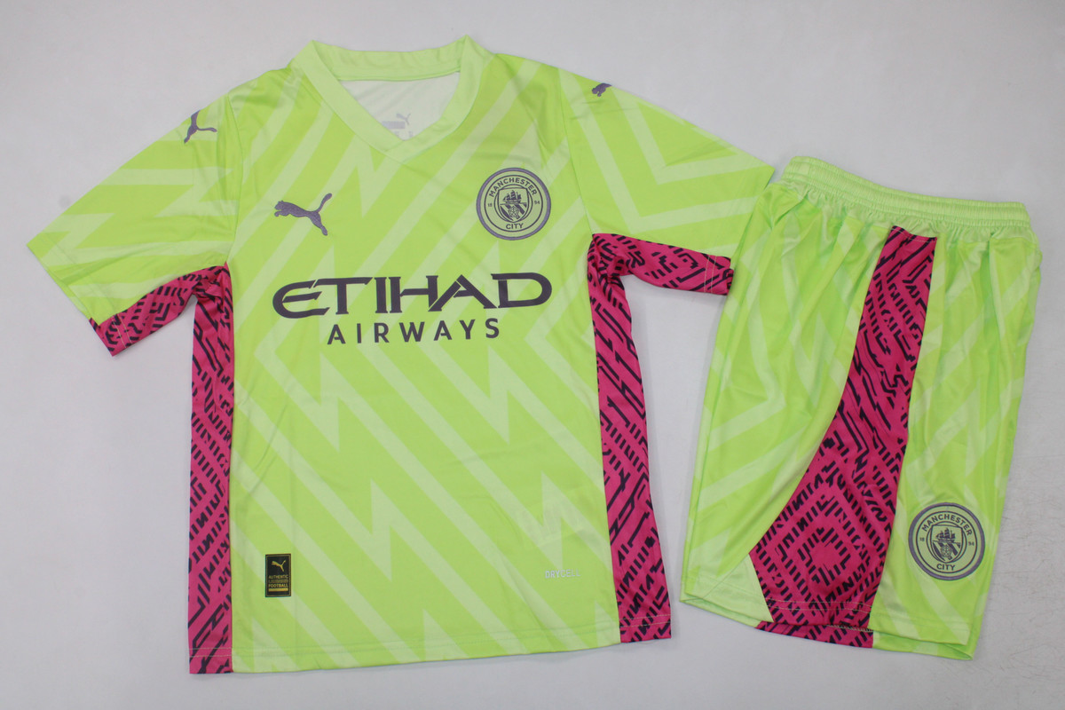 Kids-Manchester City 23/24 GK Green/Pink Soccer Jersey